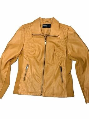 sparrow Caramel Tan Faux Leather Zip Jacket